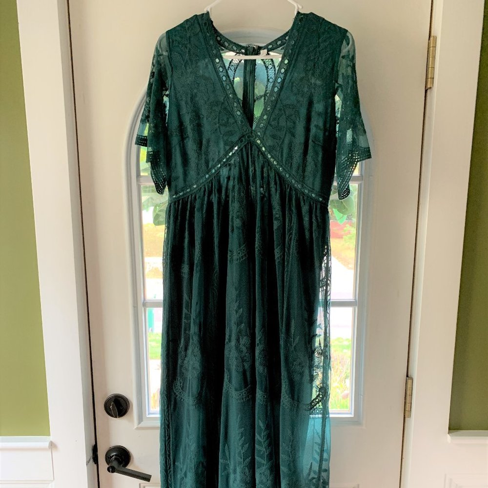 Forest Green Lace Maternity Maxi Dress